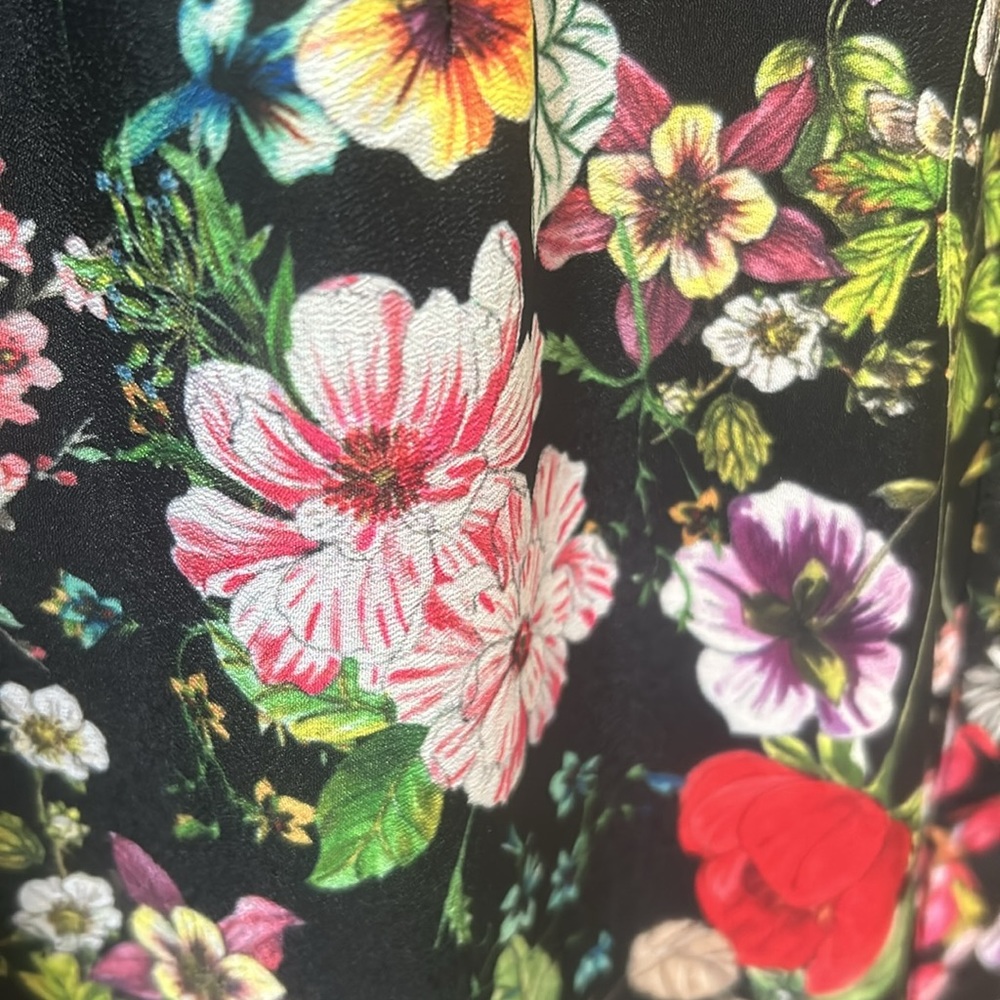 ADRIANNA PALLEL DRESS WOMEN SIZE 9 BLACK FLORAL PEPLUM HEM - Picture 8 of 14